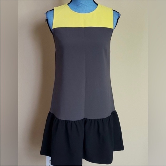 LOFT Yellow and Brown Pleated A-Line Mini Dress - Picture 2 of 4